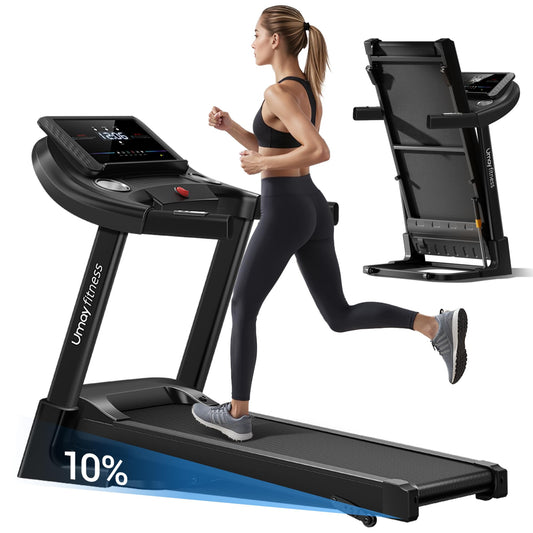 UMAY Tapis de Course Pliable Inclinable 14km/h, Tapis de Course Professionnel Silencieux avec Moteur de 3,0 HP et 3 Niveaux d'inclinaison, Treadmill Home Folding Charge Max 136KG