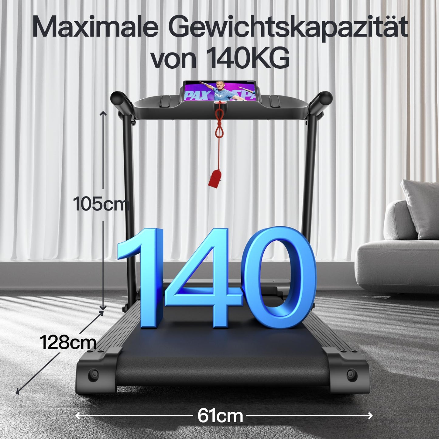 UMAY Tapis de Course 14km/h, Moteur 3.0HP, 12 Programmes, Moniteur Cardiaque, APP