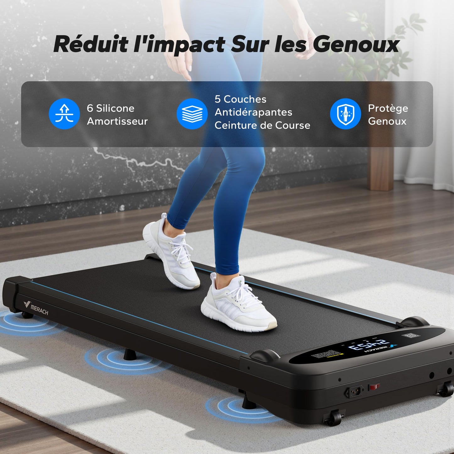 MERACH Walking Pad 3-en-1, 1-6km/h, 2.75HP, Télécommande, Silencieux, Futuriste