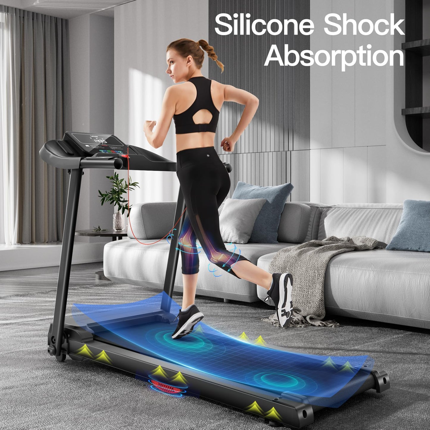 CURSOR Tapis de Course Pliable 14KM/H,Tapis de Marche Electrique Pliable avec poignée Moniteur de Fréquence Cardiaque,APP et Moteur Silencieux amélioré,Treadmill Home Folding Charge Max 136KG (Noir)
