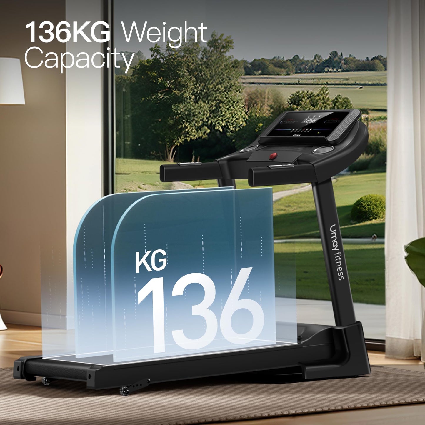UMAY Tapis de Course Pliable Inclinable 14km/h, Tapis de Course Professionnel Silencieux avec Moteur de 3,0 HP et 3 Niveaux d'inclinaison, Treadmill Home Folding Charge Max 136KG