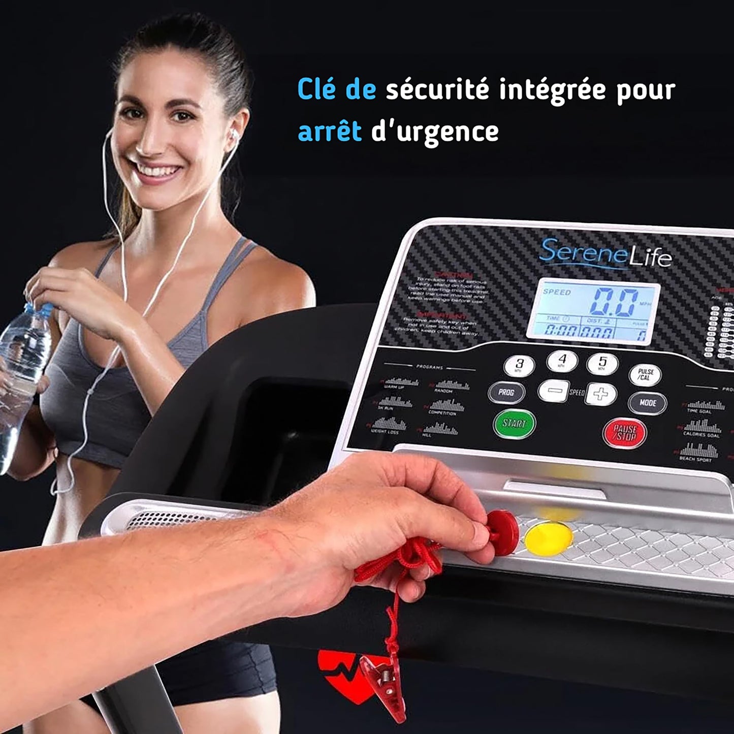 Serenelife Tapis de Course, Tapis de Marche/Sport Pliable Inclinable, Écran LCD, 12 Programmes Prédéfinis ou Ajustables, Walking Pad pour la Maison et Le Bureau- Connectivité Bluetooth, 120W