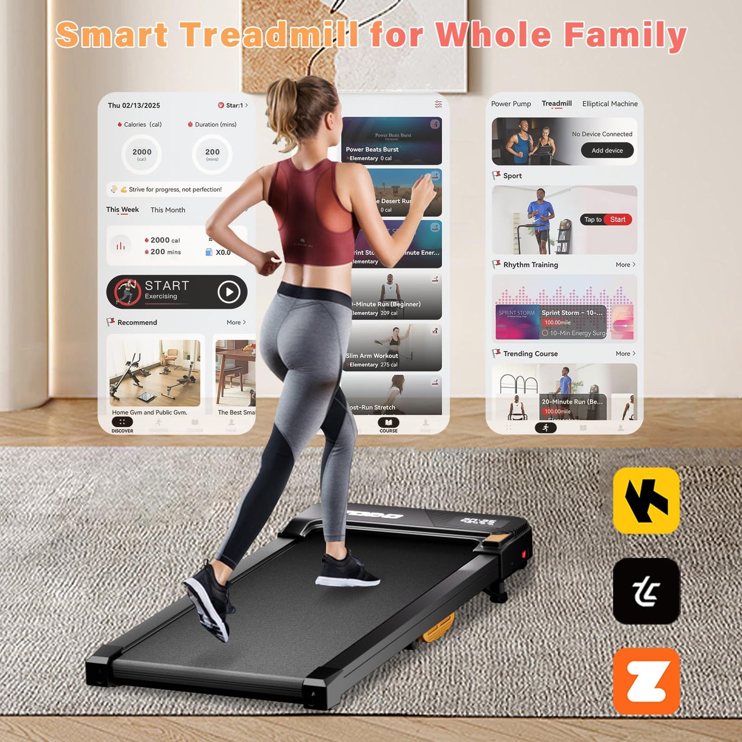 TODO Tapis de Marche 1-6km/h, Moteur 2.5HP, Télécommande & APP, pour Maison/Bureau