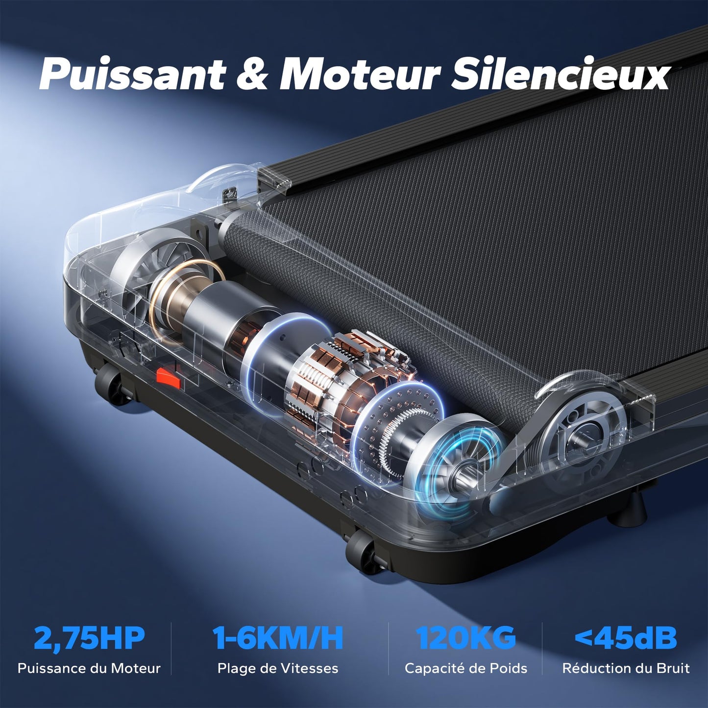 MERACH Walking Pad 3-en-1, 1-6km/h, 2.75HP, Télécommande, Silencieux, Futuriste