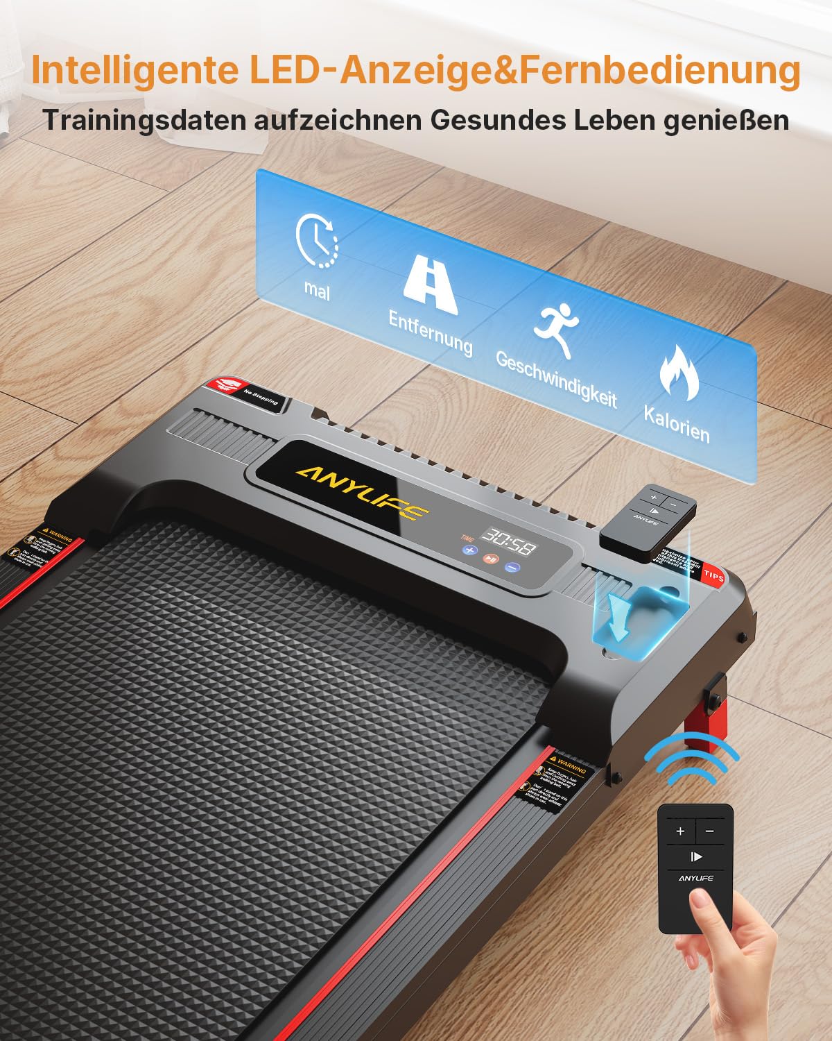 Anylife Tapis de Marche Inclinable, Walking Pad Silencieux, Rangement Facile, 150kg Max