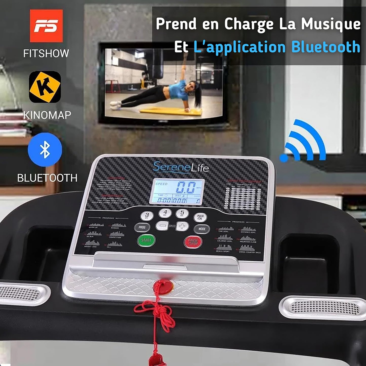 Serenelife Tapis de Course, Tapis de Marche/Sport Pliable Inclinable, Écran LCD, 12 Programmes Prédéfinis ou Ajustables, Walking Pad pour la Maison et Le Bureau- Connectivité Bluetooth, 120W